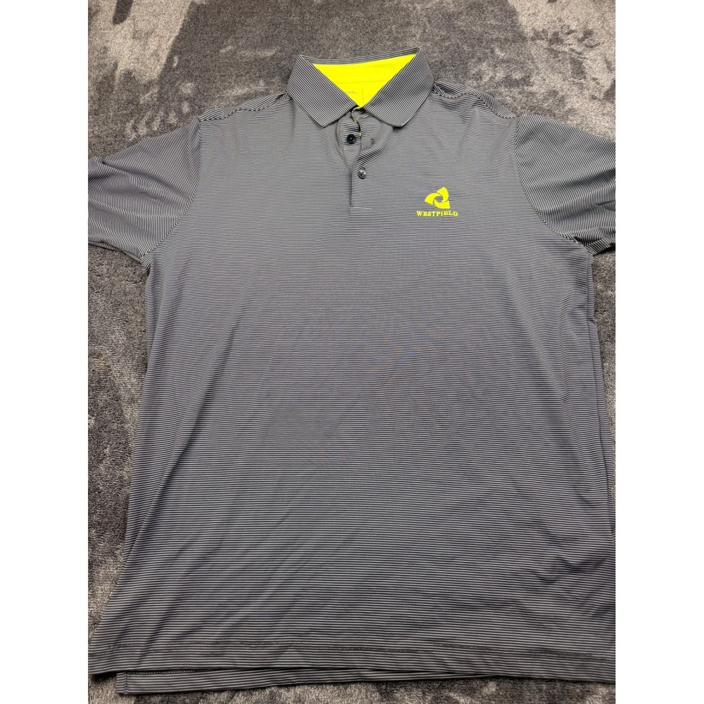 Antigua Mens Desert Dry Xtra-Lite Polo Shirt Grey Neon Stripe Westfield Logo L‎